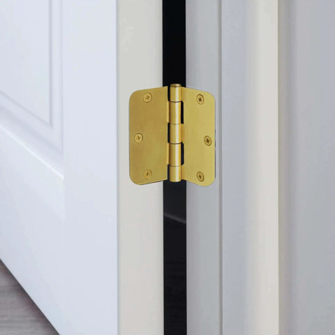 Heavy Duty Interior Door Hinges 3.5 Inch By 3.5 Inch 5 Eighth Inch Radius Satin Brass 10 Pack Steel Construction