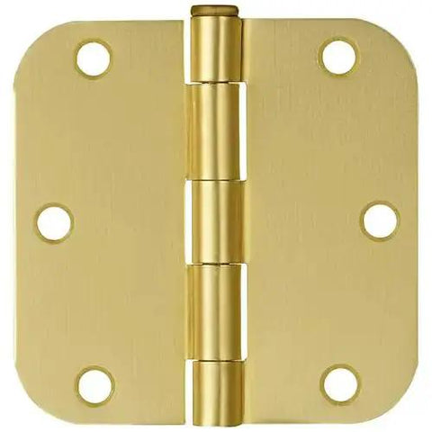 Heavy Duty Interior Door Hinges 3.5 Inch By 3.5 Inch 5 Eighth Inch Radius Satin Brass 10 Pack Steel Construction Front View