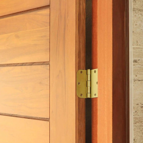 Installed Heavy Duty Interior Door Hinges 3.5 Inch By 3.5 Inch 5 Eighth Inch Radius Satin Brass 10 Pack Steel Construction