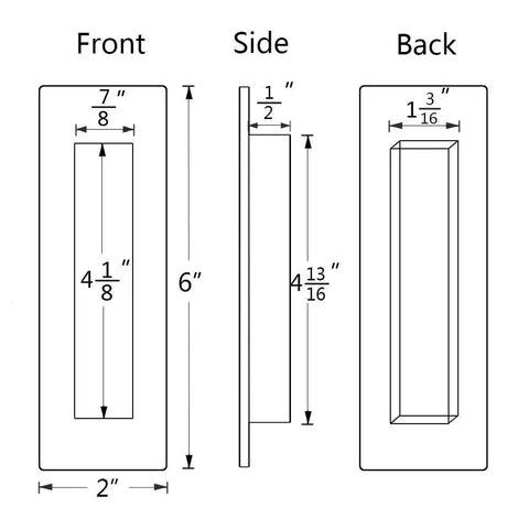 Flush Pull Two Pack Six Inch Rectangular Satin Brushed Hand Polished Chamfered Edges For A Smooth Safe Feel Free Of Sharp Edge Easy Installation diagram