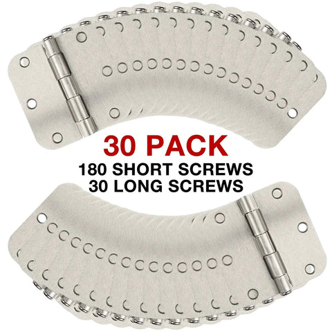 30 Pack Rounded Satin Nickel Door Hinges Three Point Five Inch Interior Five Eighth Inch Radius Corners with 180 Screws