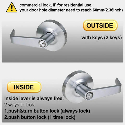 Keyed Entry Grade 2 Commercial Door Lever Lock Non-Handed Satin Chrome 26D Backset 2 3 Quarter Inch UL Fire Rated with keys and options