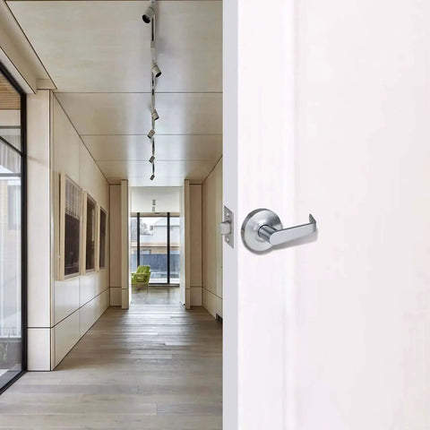 Heavy Duty Commercial Passage Door Lever In Satin Chrome Finish Nonlocking Grade 2 Door Handle for School and Hotel Hallways