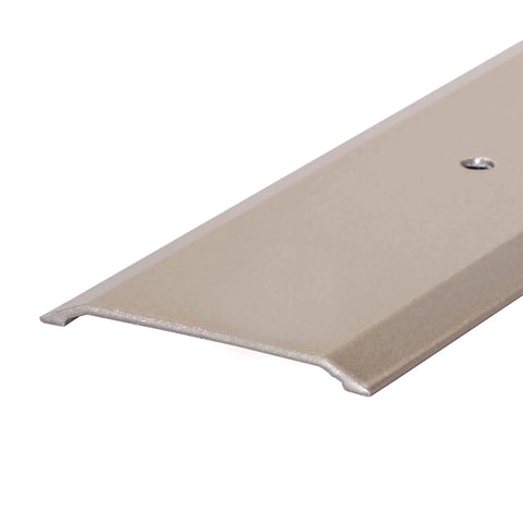 1-3/4 in. x 1/8 in. x 36 in. Satin Nickel Aluminum Flat Profile Threshold for Interior Doorways, side view showing satin finish