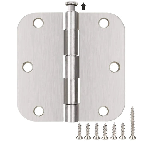 30 Pack Satin Nickel Brushed Interior Door Hinges 3.5 Inch Flat Iron Hinge With Five Eighths Inch Radius Rounded Corners Includes 180 Screws