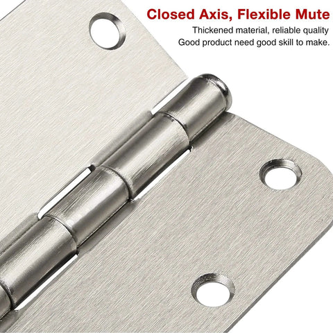 Close-up of 30 Pack Rounded Satin Nickel Door Hinges Three Point Five Inch Interior Five Eighth Inch Radius Corners Brushed Finish