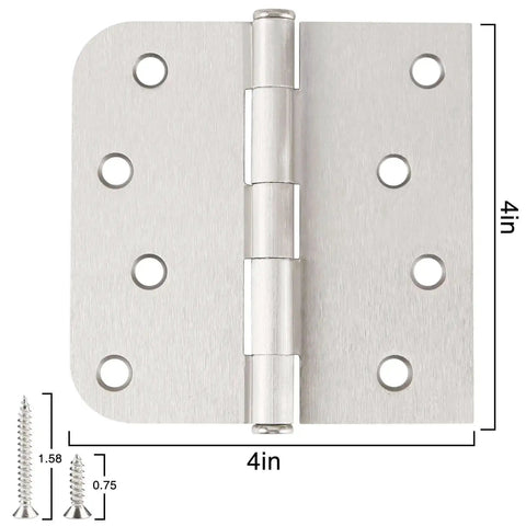 3 Pack Heavy Duty Satin Nickel Door Hinges For 4 Inch Doors With Square Rounded Corners And Five Eighths Inch Radius, front view
