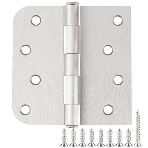3 Pack Heavy Duty Satin Nickel Door Hinges For 4 Inch Doors With Square Rounded Corners And Five Eighths Inch Radius, 8 holes, includes screws