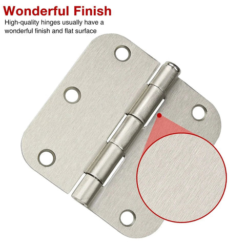 30 Pack Rounded Satin Nickel Door Hinges Three Point Five Inch Interior Five Eighth Inch Radius Corners Brushed Nickel Finish