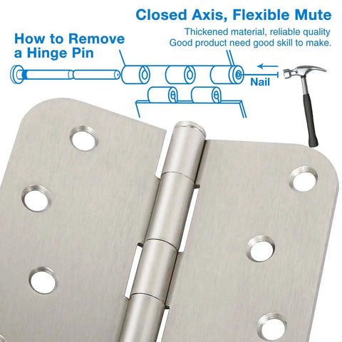 Three Pack Heavy Duty Satin Nickel Door Hinges Four Inch With Five Eighths Inch Radius Corners Includes Twenty Four Free Screws