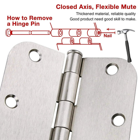 30 Pack Satin Nickel Brushed Interior Door Hinges 3.5 Inch Flat Iron Hinge With Five Eighths Inch Radius Rounded Corners Rotates 270 Degrees Includes 180 Screws Ideal For Doors Cabinets Boxes Farmhouse Bedroom Office Living Room Decor