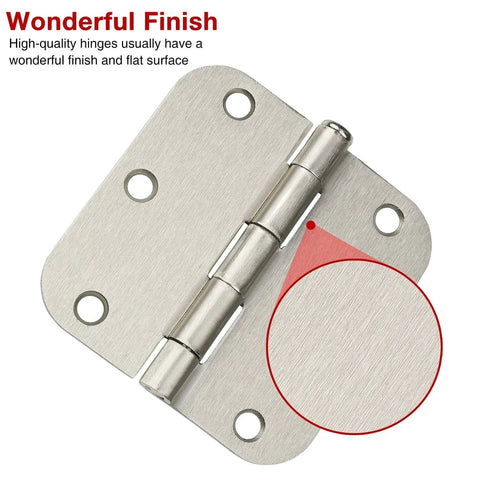 Satin Nickel Brushed Interior Door Hinge close-up, showcasing flat iron design with 5/8 inch radius rounded corners for smooth operation.