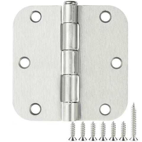 30 Pack Rounded Satin Nickel Door Hinges Three Point Five Inch Interior Five Eighth Inch Radius Corners Brushed Nickel Finish