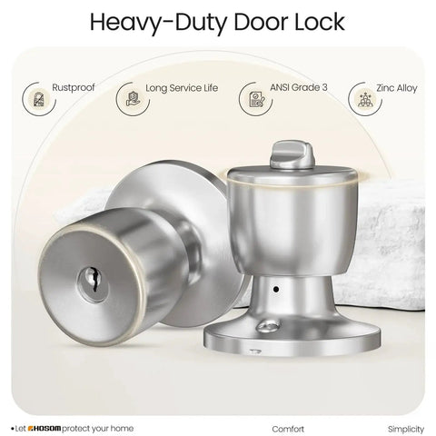 Keyed Entry Door Knob With Lock And Key For Exterior And Interior Doors Satin Nickel Finish Dual Locking Mechanism Inside