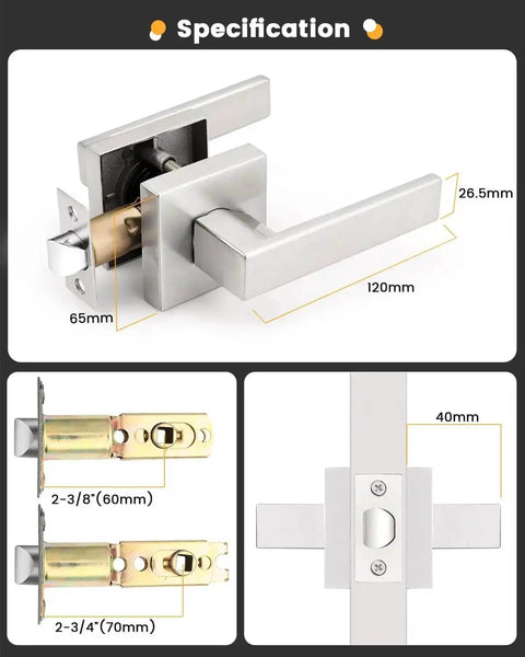 5 Pack Satin Nickel Square Door Levers And Handles For Interior Passage Locks Built To Last For Hallways And Closets Heavy Duty Zinc Alloy Construction dimensions and specifications