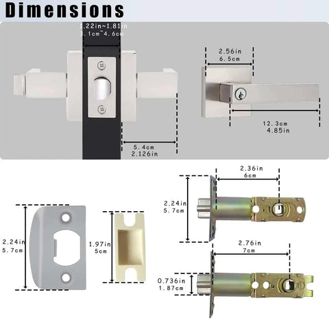 Keyed Alike Entry Door Lever Set With Lock And Key Satin Nickel Square Door Handle dimensions diagram