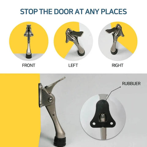 One Touch Kickdown Door Stopper, Door Holder, Heavy Duty Door Stops, Bottom of Door, Height-Adjustable Rubber Tips by HASHI displayed in multiple angles