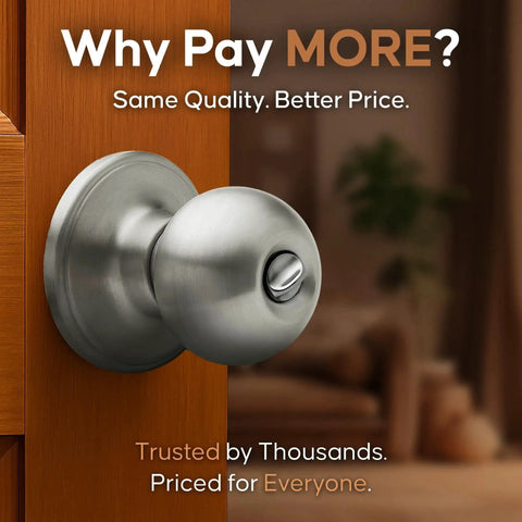 Privacy Interior Door Knob With Turn Button Lock ANSI Grade 3 Certified Satin Stainless Finish installed on wooden door