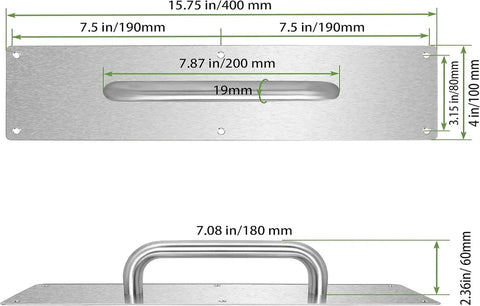 Two Pack Satin Finish 304 Stainless Steel Door Pull Handles 100mm Width 400mm Height 1.2mm Thick With 180mm Hole to Hole