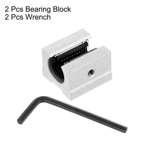 2 Pack SBR12UU Linear Bearing Block For 12mm Open Slide Guides with wrench, aluminum long block for 3D printers and CNC routers, silver tone