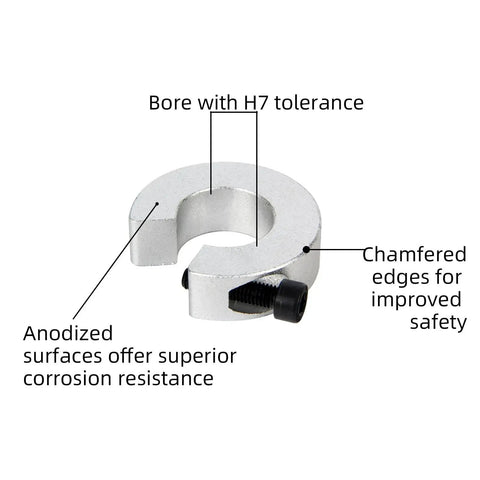 Close-up of a Pack Of 4 SBR16 Shaft Collar Set Clamp On With M5 Set Screw Bore 16mm OD 35mm Thickness 10mm Aluminum Alloy showing anodized finish.