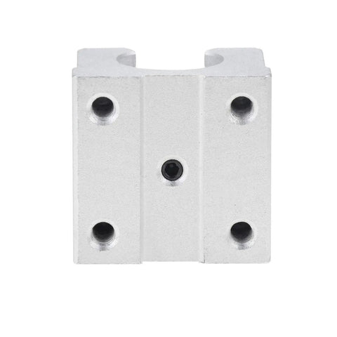 Front view of 4 Pack SBR16UU Linear Ball Bearing Slide Blocks for SBR16 rails, 16mm inner diameter, aluminum housing, silver finish