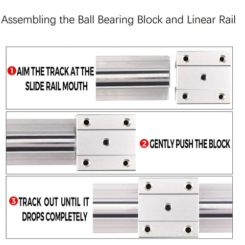 Assembly guide for Heavy Duty 20mm SBR20UU Bearing Blocks 2 Pack Open Sliding Ball Bearing Blocks For SBR20 Linear Motion Shafts Guides And CNC Linear Rails Kit