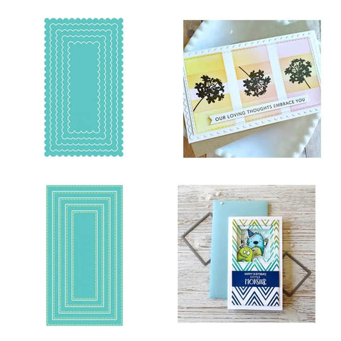 2 Pack Mini Slim Line Stitched Scallop Square Frame Cutting Dies Carbon Steel For DIY Scrapbooking Embossing Die Cuts Card Making Templates