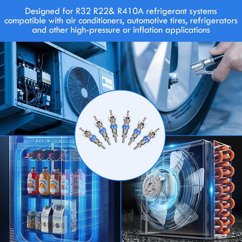 Valve Core Replacement Kit For HVAC And Auto Use Universal Schrader Valve Core Set For R32 R22 And R410A Refrigerants Tire Inflation Air Conditioners Refrigerators And DIY Pros Pro Grade