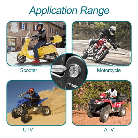 Application range of 6 Piece Motorcycle Battery Bolts And Nuts Kit M6x16mm on scooter, motorcycle, ATV, and UTV