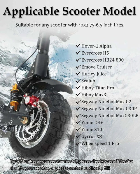 Image of 10 Inch 10x2.75-6.5 Off-road Rubber Outer Tire with Inner Tube Suitable for Speedway 5 Dualtron 3 Hover-1 Alpha Hiboy Titan PRO Electric Scooter Explosion-Proof Super-Grip with list of compatible scooters.