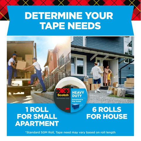 Image of Scotch Heavy Duty Packaging Tape 1.88 In x 54.6 yd Clear 3 In Core 6 Rolls, with movers sealing boxes for shipping