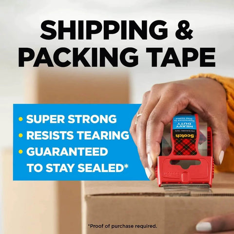 Scotch Heavy Duty Packing Tape Clear 1.88 In X 22.2 Yd With Dispenser 6 Roll Pack in use sealing a box