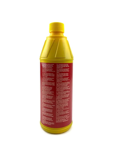 High Temp Red Scottoil bottle for Essentials Micro XSystem 3.0 Plus Electronic Automatic Motorcycle Chain Lubrication System. Yellow cap.