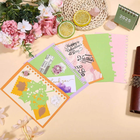 Handcrafted cards using Vintage Torn Edge Label Cutting Dies Set for scrapbooking and card making, shown with various embellishments.