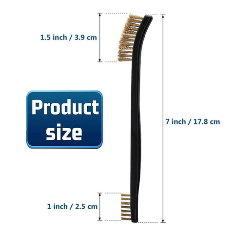 Product dimensions of Scratch Brush Set for Gun Cleaning, Double-Ended Wire Bristle Brushes 9 Packs, showing side view with measurements.