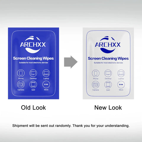 Image showing old and new packaging for 120 Count 6x6 Premoistened Screen Cleaning Wipes For Electronics Ideal For Computers Laptops Tablets Phones Monitors TVs OLED LCD And Lens Cleaning Individually Wrapped For Safe Quick Dirt Free Screens