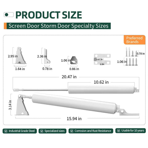 Screen Door Closer, Storm Door Closer,Lasts for 10 Years, specifically Designed for Screen Doors and Storm Doors, 1 Pack product dimensions and parts