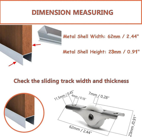 Two Pack 23mm Diameter Screen Door Rollers Nylon Wheel With Stainless Steel Shell Electroplating Finish dimensions shown