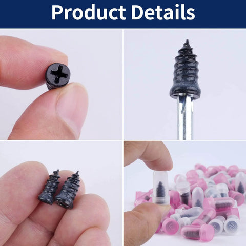 Screw in Tire Plugs, 70 Pcs Tire Repair Screws, Tire Repair Rubber Nail Kit close-up, showing dual-size plugs and rubber coating