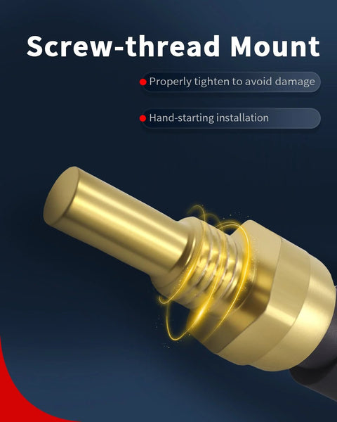 Engine coolant temperature sensor with screw-thread mount, brass-colored metal body