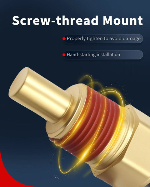 Engine coolant temperature sensor (ECT) with screw-thread mount; gold housing and red gasket, connector included