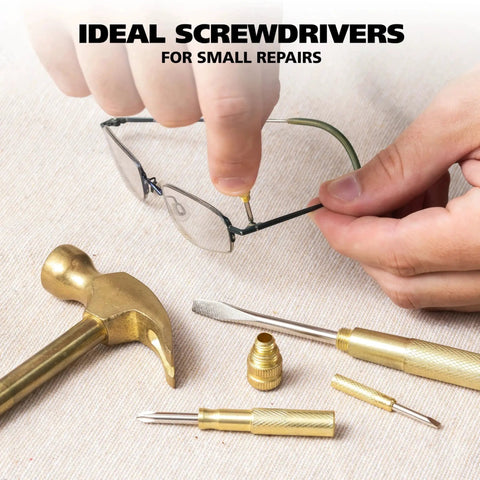 5 In 1 Hammer With Built In Screwdrivers Chrome Plated To Resist Rust, ideal for fixing glasses and quick home repairs.
