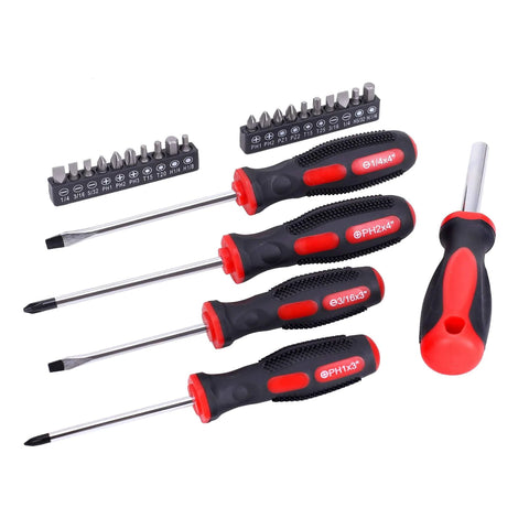 236-Piece Home Repair Tool Set With 12-Inch Wide Mouth Storage Bag, includes red screwdrivers and bit set