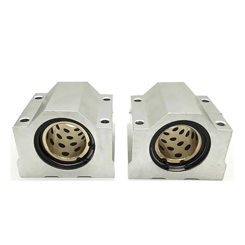 Two SCS10UU pillar block bearings from Two 10mm 600mm Chrome Plated Linear Shaft Rods Kit for CNC DIY projects and 3D printers.