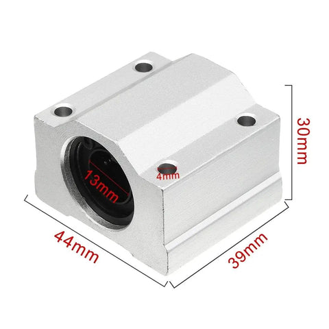SCS13UU Linear Ball Bearing Slide Block Set, 13mm bore, aluminum housing, side view with dimensions for CNC and DIY systems