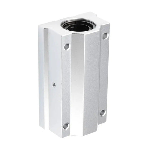 Front angle view of Compact 25mm Bore Linear Ball Bearing Slide Block With Aluminum Housing Delivers Low Friction Smooth Linear Guidance
