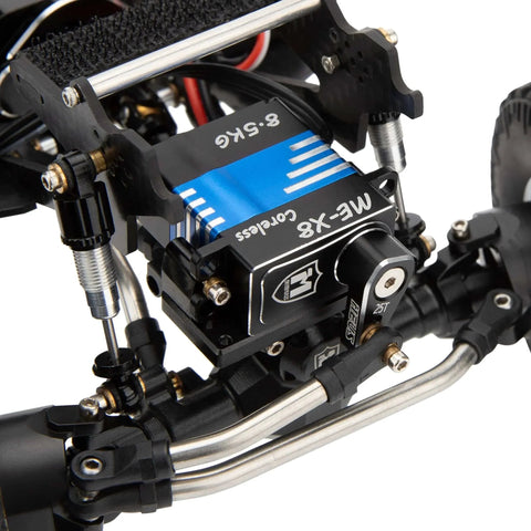 Close-up of High Torque 8.5KG SCX24 Servo with Mount and Servo Horn for SCX24 1/24 RC Crawler Upgrades Parts (8.5KG) installed.