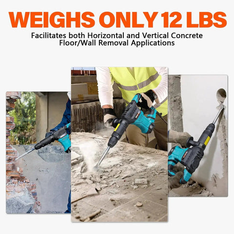 Powerful 1300W SDS Max Demolition Hammer Delivers Fast Concrete Breaking and Floor Tile Removal With 12 Pound Weight, 4100 BPM