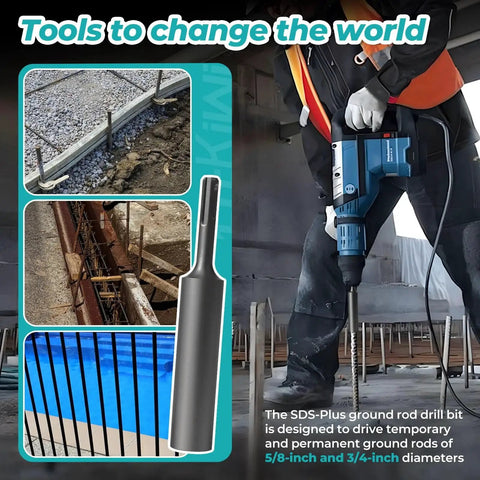 Go To SDS Plus Ground Rod Driver Set for Five Eighths and Three Quarters Inch Ground Rods with Heavy Duty Drill Bit in use